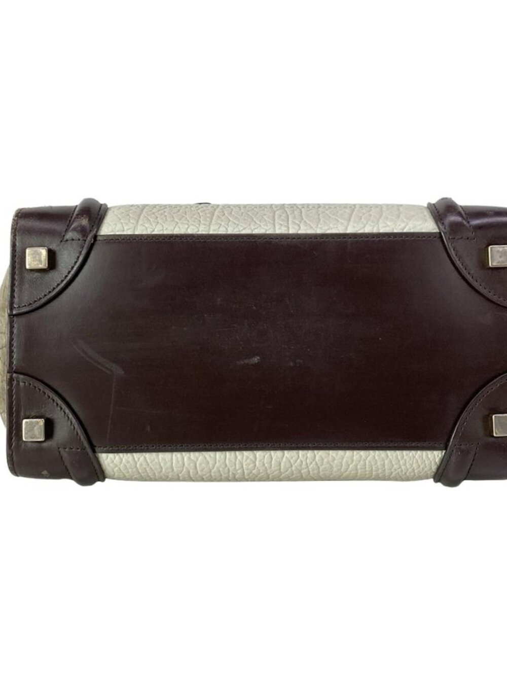 CELINE Luggage Micro Shopper - Dark Brown White Gray Beige Leather Handbag - Picture 5 of 15